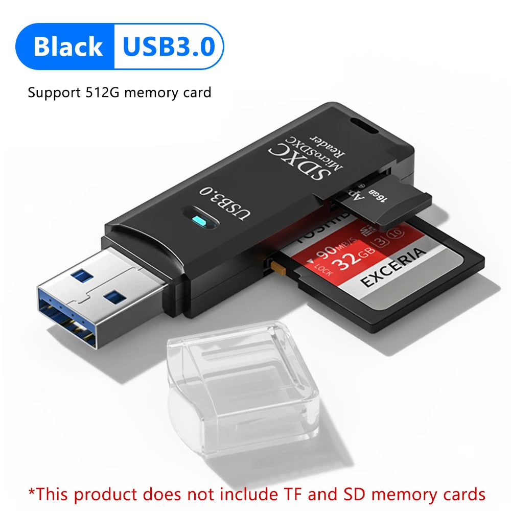 Leitor de cartão USB 3.0 2 em 1, leitor de cartão Micro TF SD, adaptador USB, leitor de cartão de alta velocidade, leitor de cartão de memória TF para acessórios de PC e laptop.