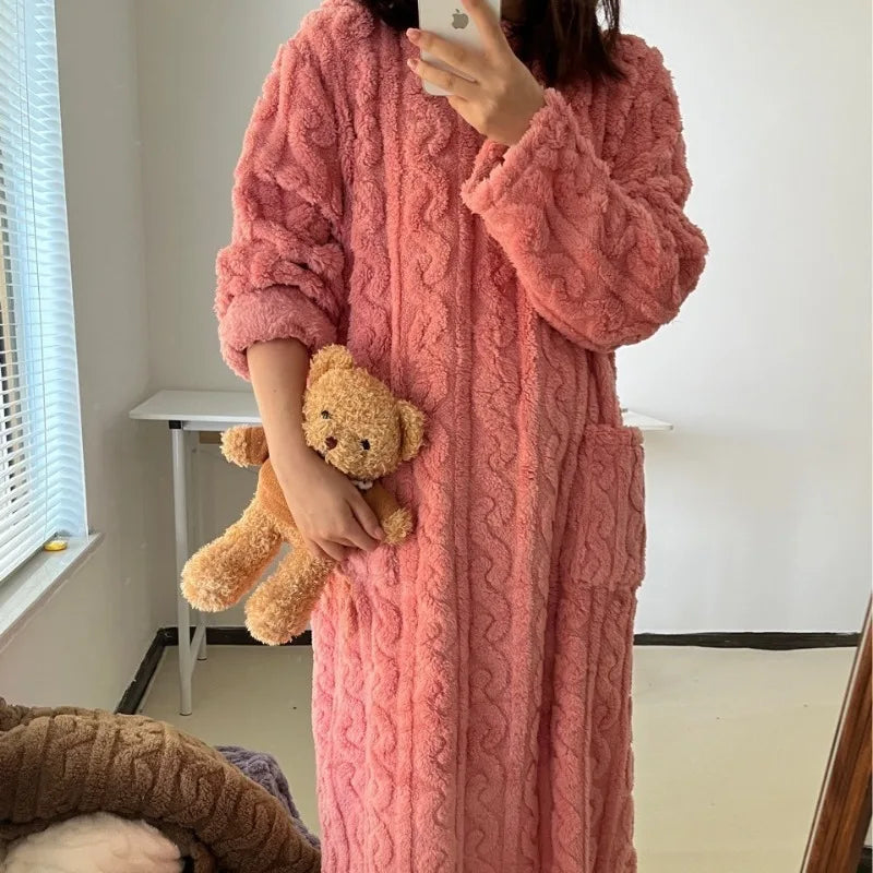 Pijama de flanela plus size – Roupa de dormir feminina em veludo coral