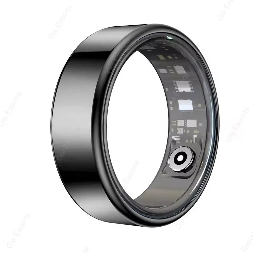 Anel Inteligente R09 para Homens e Mulheres com Estojo de Carregamento, Monitor de Frequência Cardíaca, Oxigenação Sanguínea e Temperatura da Pele, Resistente à Água 5ATM para Android e iOS