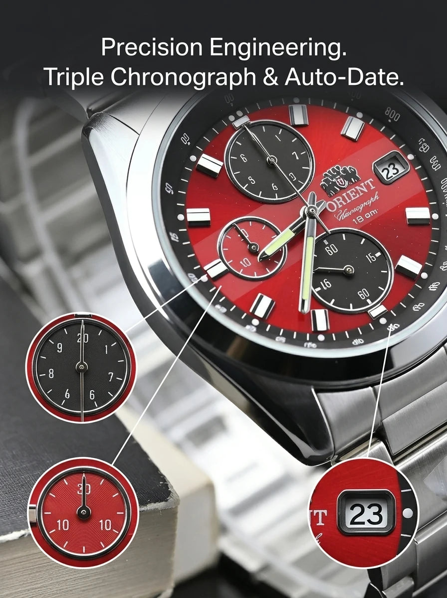 Men's Chronograph Watch – Japanese Quartz, Tachymeter, 100M Waterproof Stainless Steel Sports Wristwatch