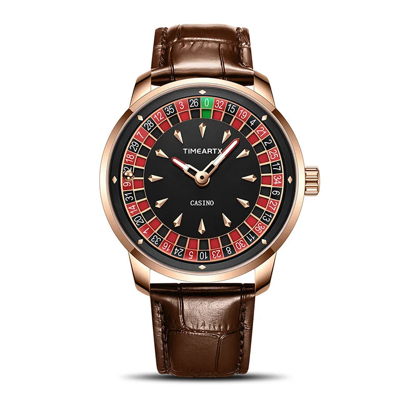 TIMEARTX Men's Poker Roulette Watch – European Design Quartz Wristwatch with Luminous Hands | Gift for Him