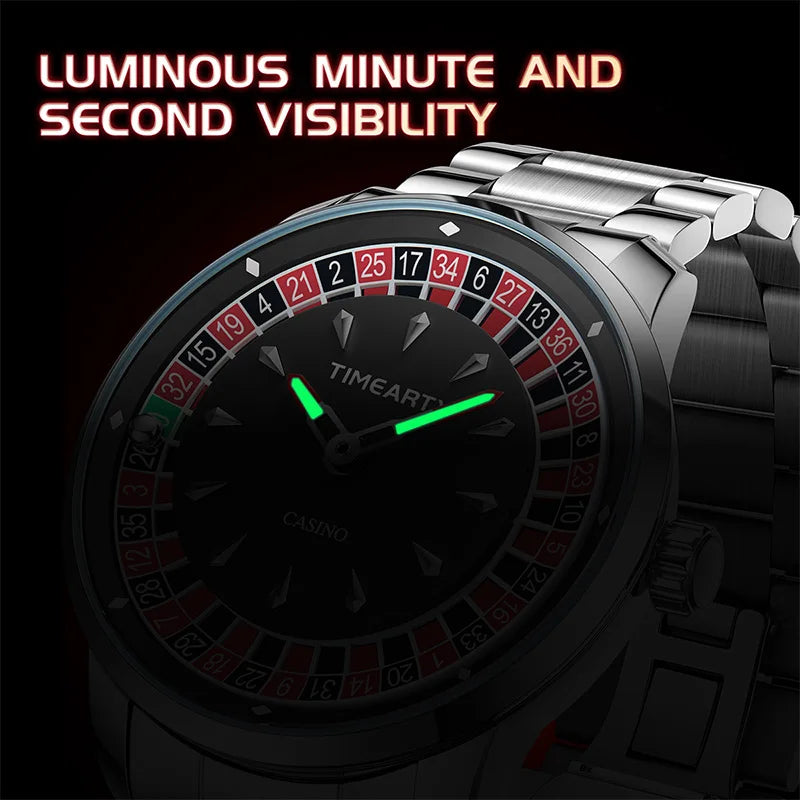 TIMEARTX Men's Poker Roulette Watch – European Design Quartz Wristwatch with Luminous Hands | Gift for Him