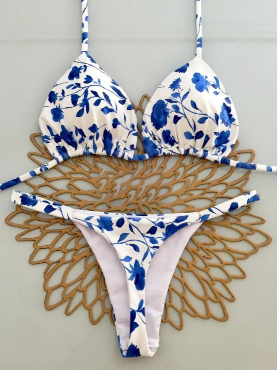 Conjunto de biquíni brasileiro sexy com bojo push-up, maiô de duas peças com calcinha triangular de amarrar na lateral, roupa de banho para praia e natação.