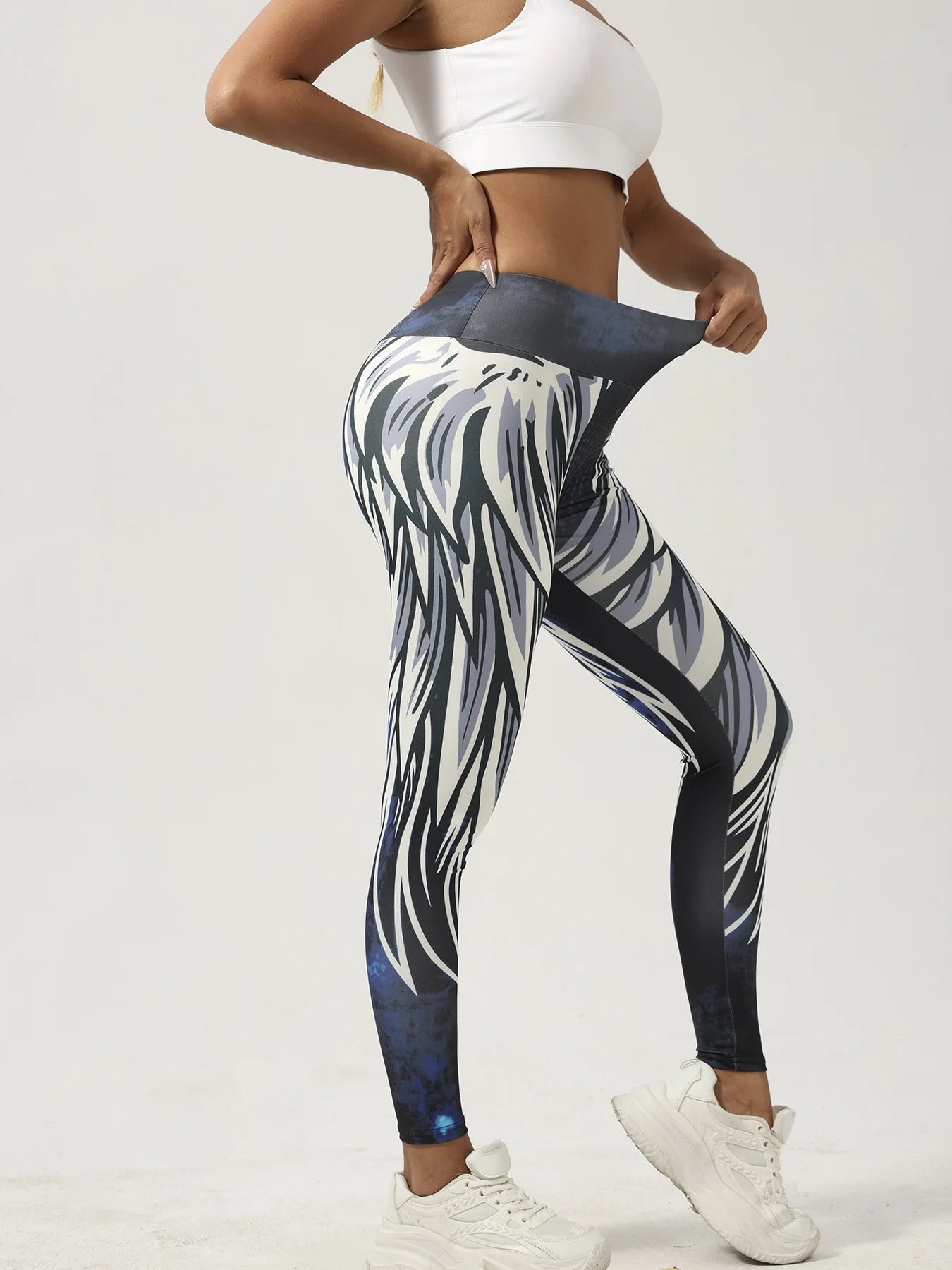 Calça Legging Feminina Estampada de Ioga - Calça de Treino de Cintura Alta (Academia Corrida Esportiva)