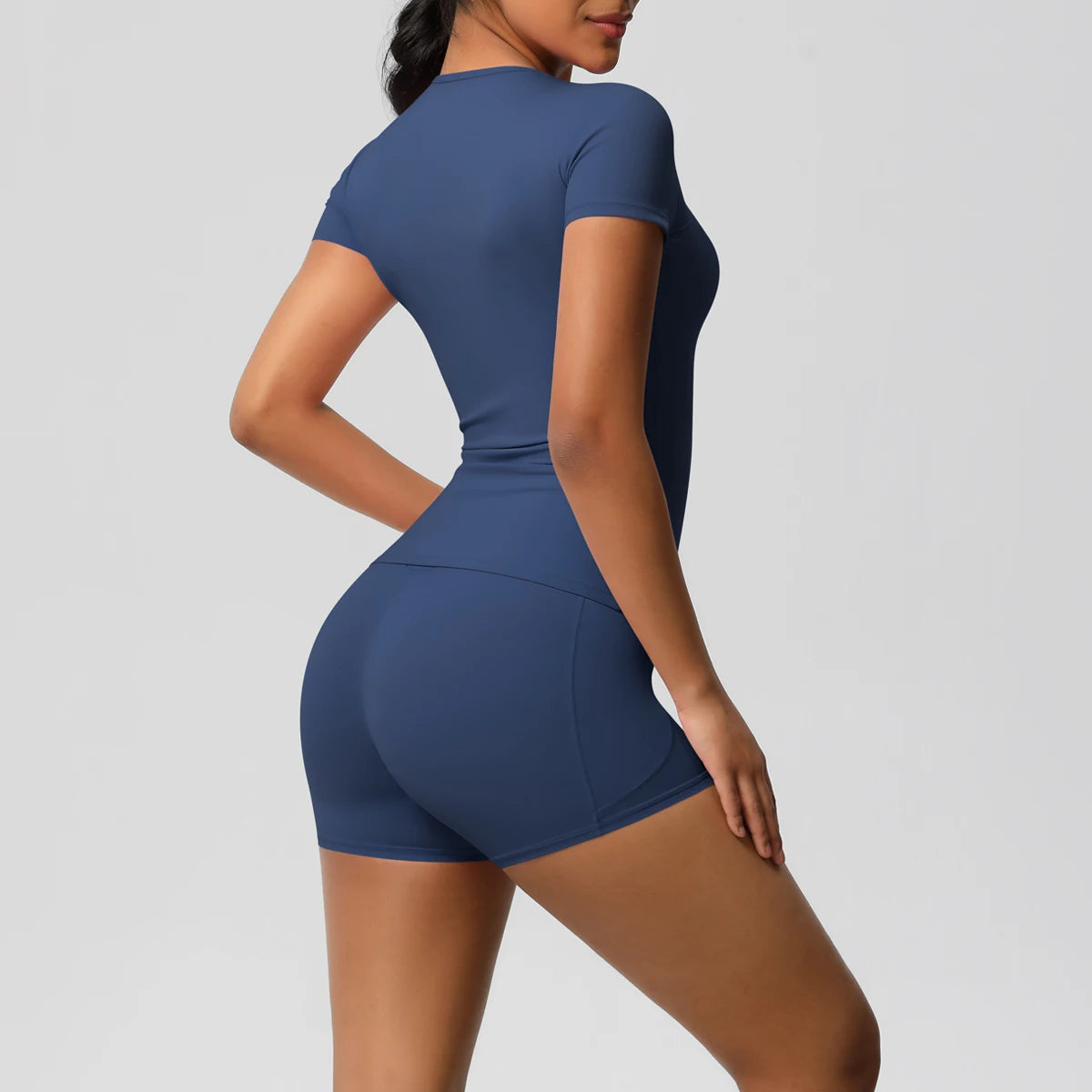 Conjunto de 2 Peças Feminino para Treino - Camisa Push-Up e Shorts Cintura Alta para Yoga e Fitness