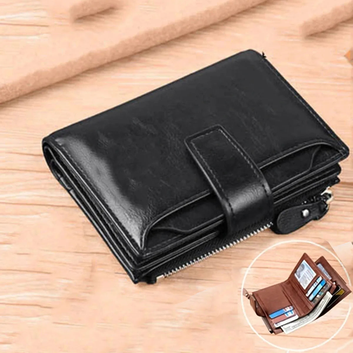 🛡️ RFID Blocking Leather Wallet - Zipper Coin Purse for Men