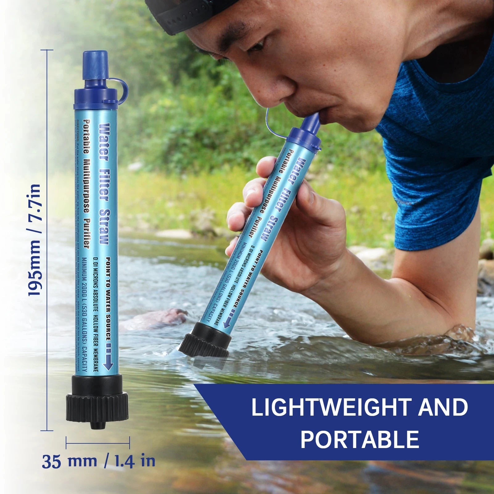 Filtro de Água Portátil tipo Canudo - Sistema de Filtragem para Sobrevivência em Emergências, Acampamento e Trilhas