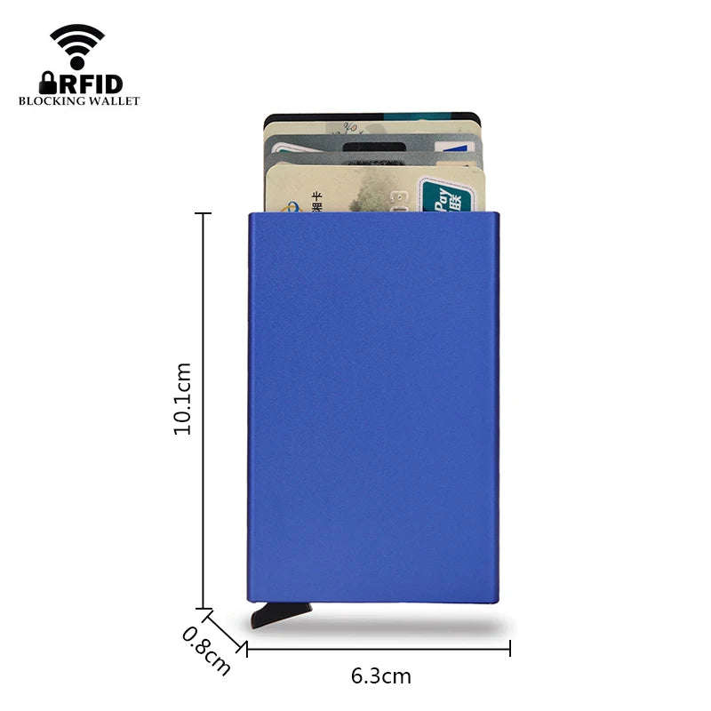 Carteira inteligente RFID, porta-cartões, fina e elegante, em metal, para homens e mulheres. Carteira minimalista com abertura automática, pequena e preta.