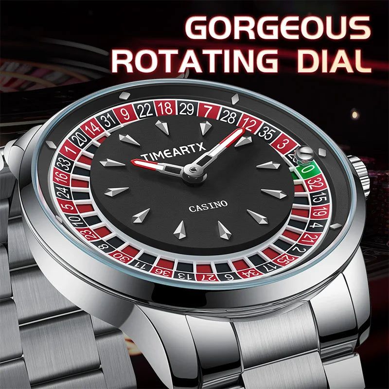 TIMEARTX Men's Poker Roulette Watch – European Design Quartz Wristwatch with Luminous Hands | Gift for Him