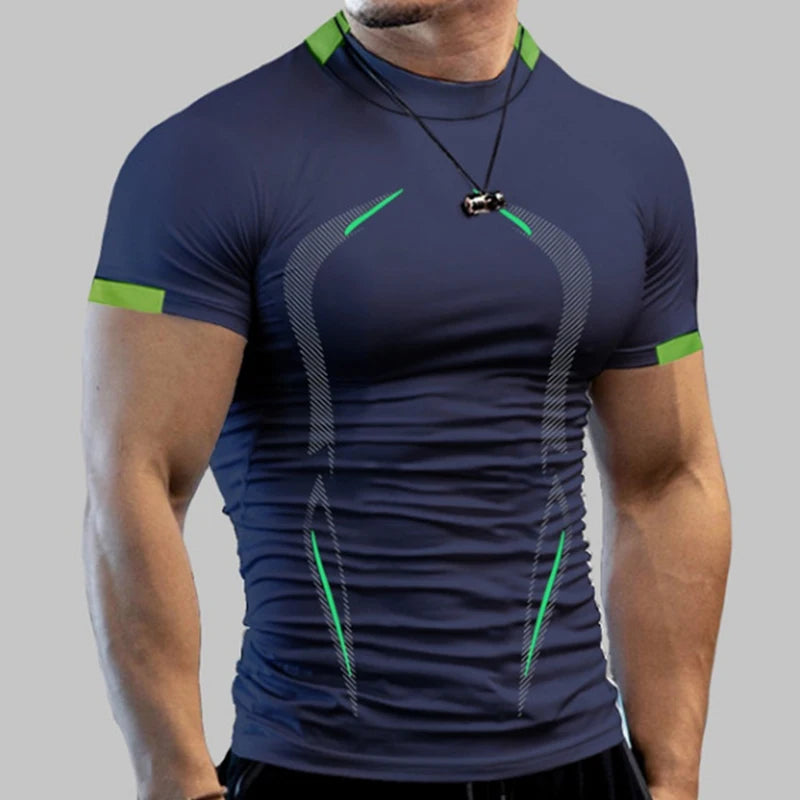 Camiseta de Compressão Masculina - Camisa de Treino de Secagem Rápida (Manga Curta Rash Guard)