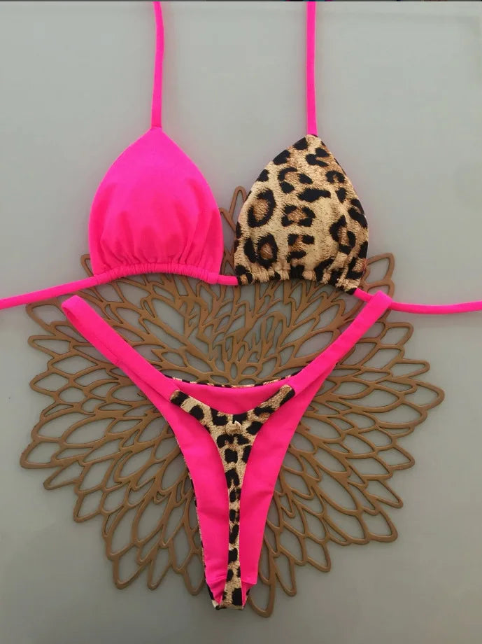 Conjunto de biquíni brasileiro sexy com bojo push-up, maiô de duas peças com calcinha triangular de amarrar na lateral, roupa de banho para praia e natação.