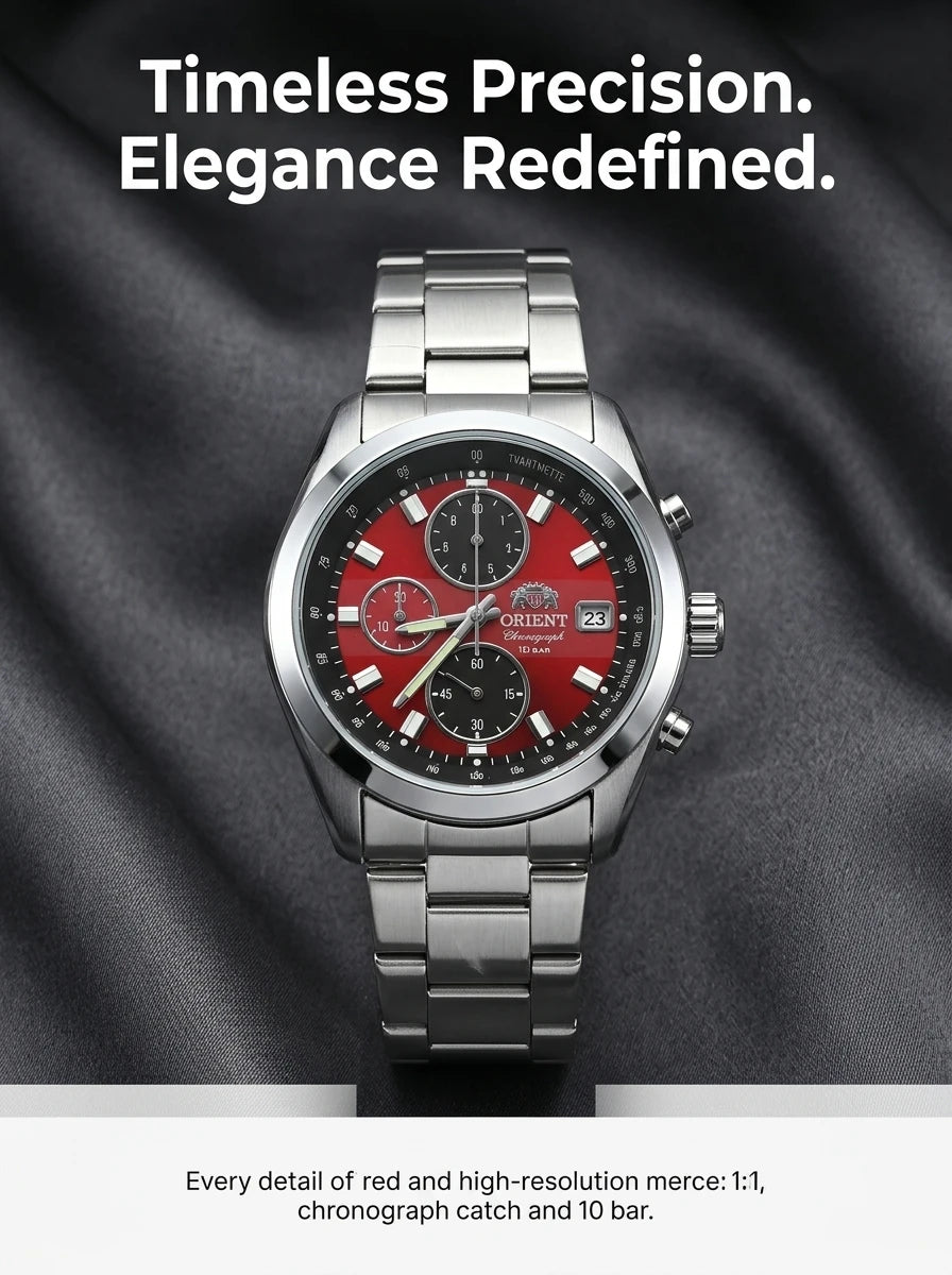 Men's Chronograph Watch – Japanese Quartz, Tachymeter, 100M Waterproof Stainless Steel Sports Wristwatch