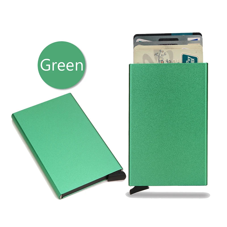 Carteira inteligente RFID, porta-cartões, fina e elegante, em metal, para homens e mulheres. Carteira minimalista com abertura automática, pequena e preta.