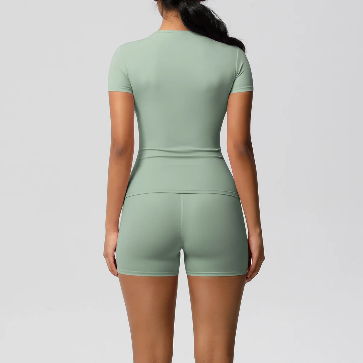 Conjunto de 2 Peças Feminino para Treino - Camisa Push-Up e Shorts Cintura Alta para Yoga e Fitness