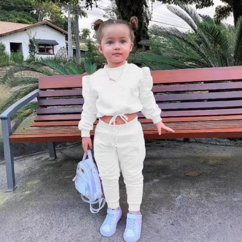Conjunto de Roupa de Outono para Meninas - Cropped e Calça Esportiva 2 Peças Athleisure (1-7 anos)