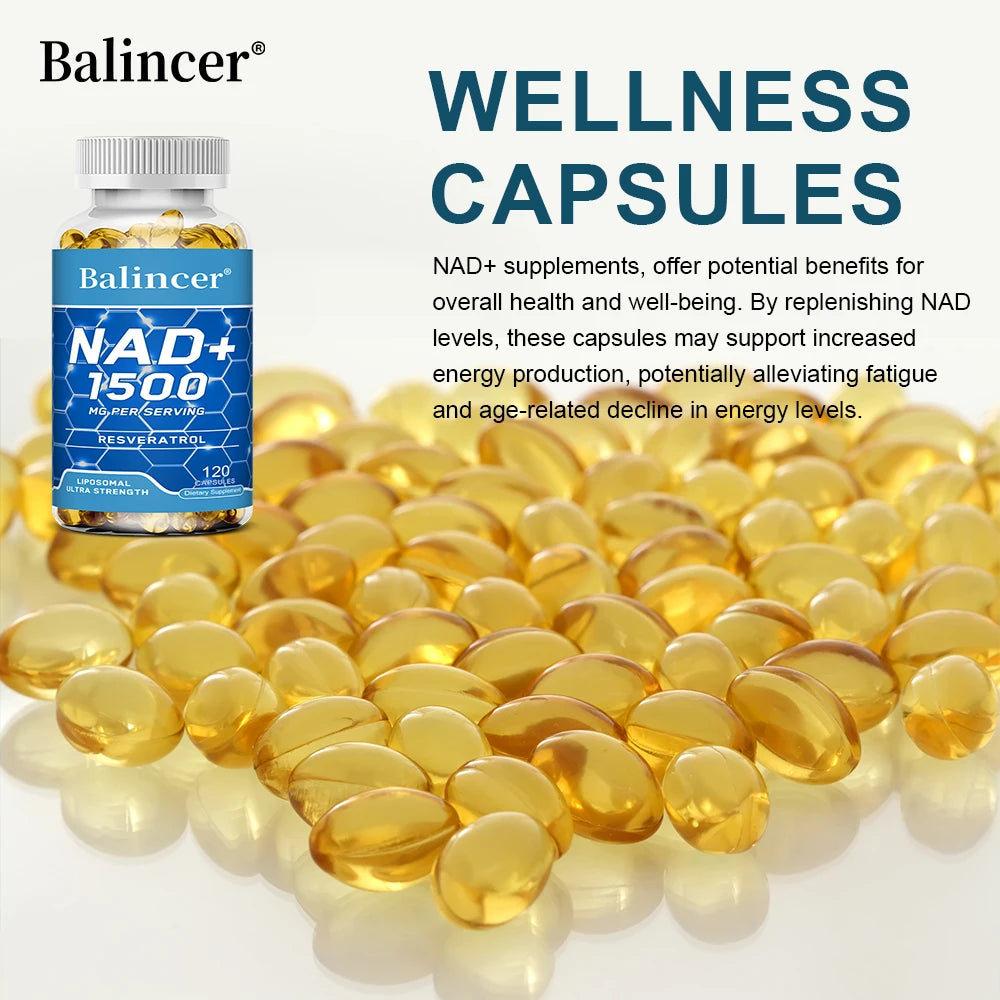 Suplemento NAD+, com Resveratrol, Suplemento de Energia Natural, Apoio à Saúde Celular, Antienvelhecimento, Aumento da Imunidade - 120 Cápsulas