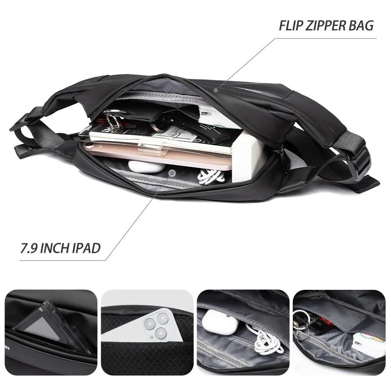 Bolsa transversal masculina resistente à água – ideal para viagens e esportes.