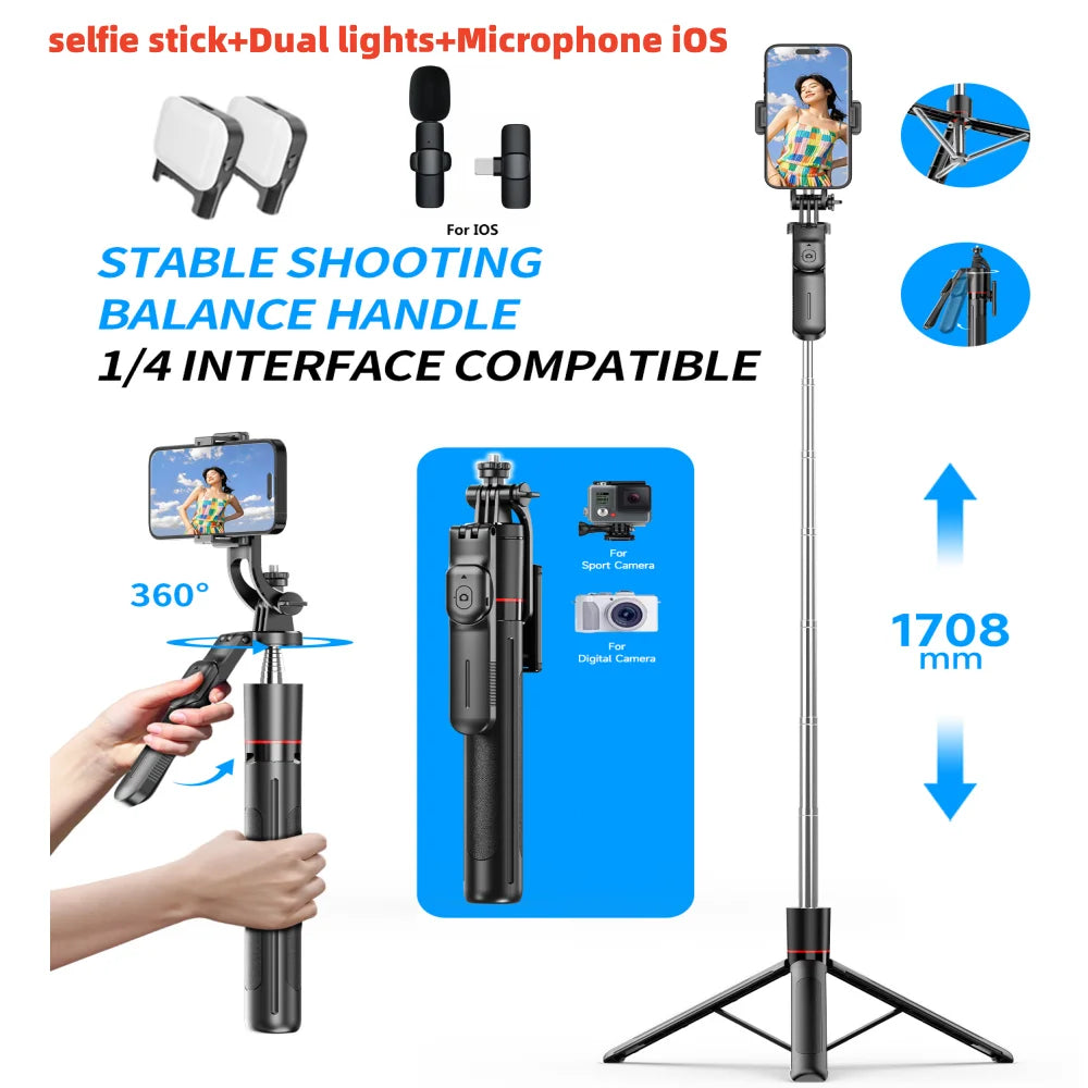 Selfie Stick Tripod with Fill Light – Bluetooth Remote