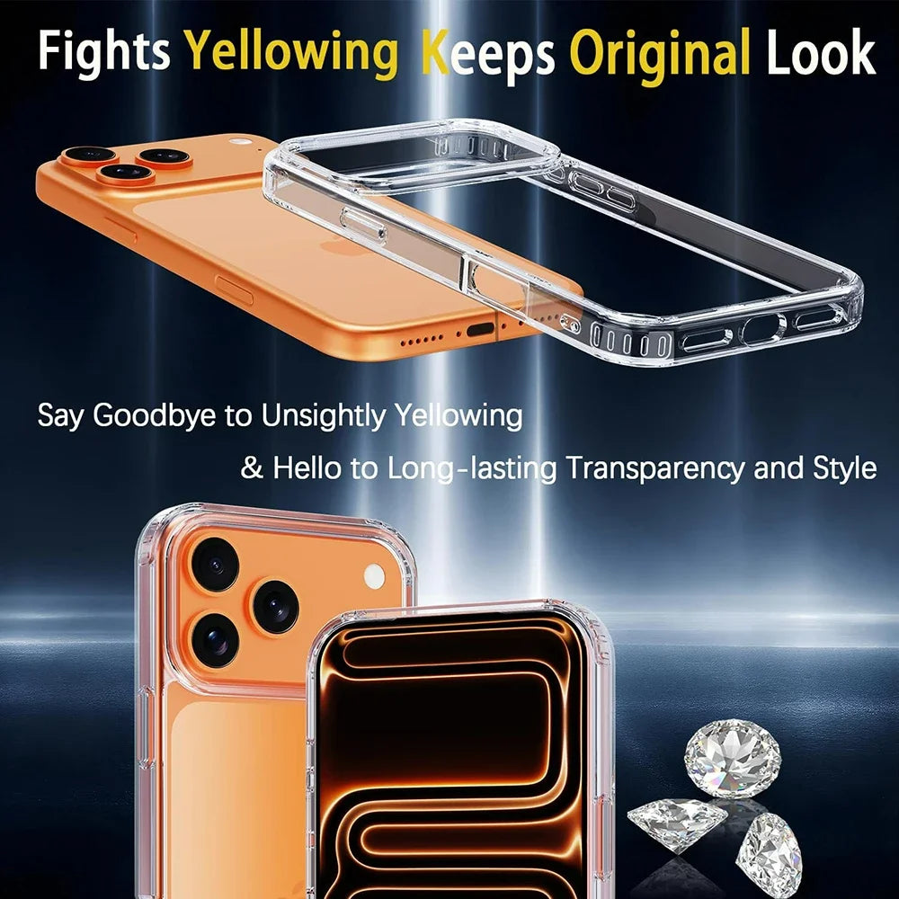 🔥 PROMOÇÃO! Capa Transparente à Prova de Choque para iPhone 17 Pro Max - Capa Híbrida de Cristal