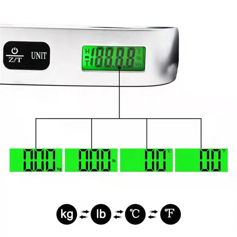 Balança portátil digital com visor LCD, capacidade de 50 kg (110 lb), para pendurar malas e bagagens. Ideal para viagens e para equilibrar o peso de malas e bagagens.