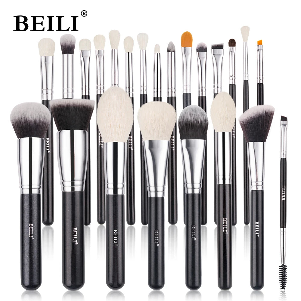 Kit profissional de pincéis para base e sombra para maquiagem.