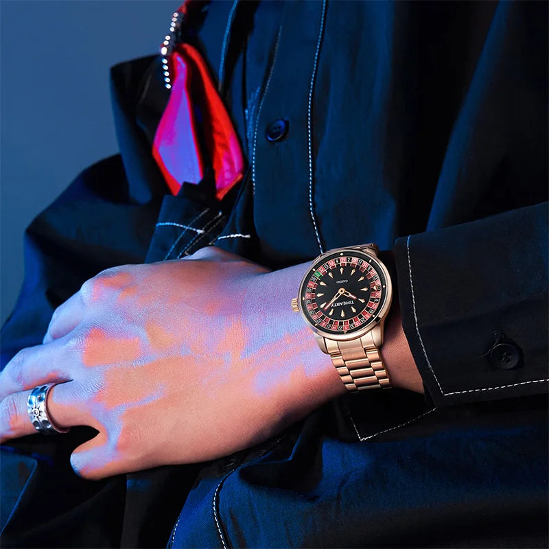 TIMEARTX Men's Poker Roulette Watch – European Design Quartz Wristwatch with Luminous Hands | Gift for Him