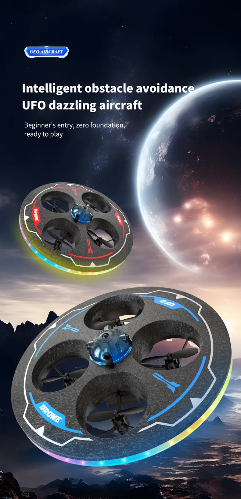 Mini Drone UFO MX85 para Crianças - Desvio Inteligente de Obstáculos, Design Seguro de Espuma (50g)