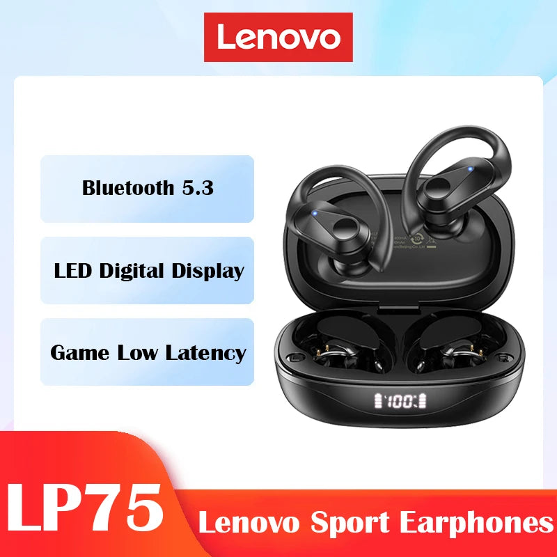 Fones de ouvido Lenovo LP75 Bluetooth 5.3 TWS com gancho de orelha
