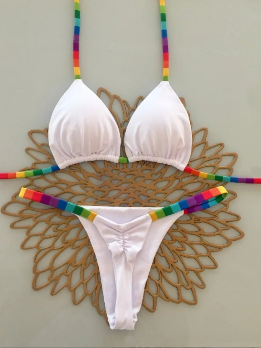 Conjunto de biquíni brasileiro sexy com bojo push-up, maiô de duas peças com calcinha triangular de amarrar na lateral, roupa de banho para praia e natação.