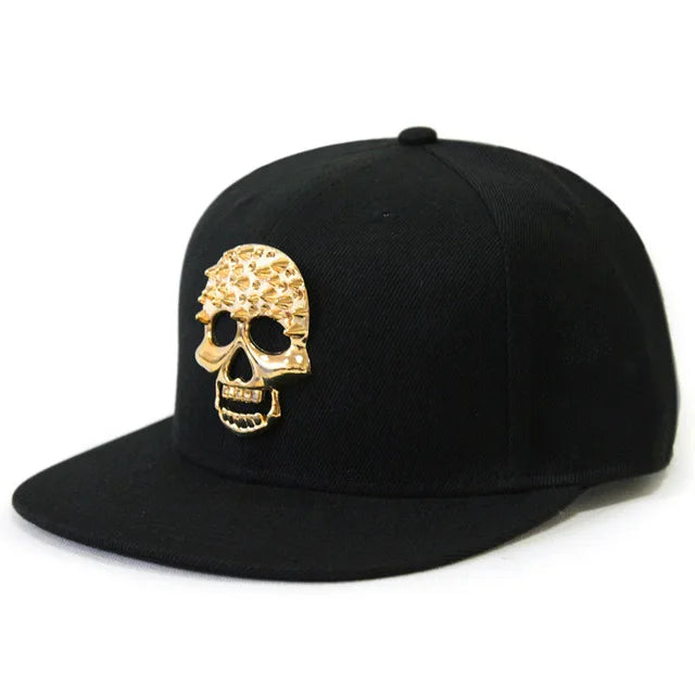 Boné de Aba Reta com Rebites de Caveira - Boné de Beisebol Snapback Estilo Hip-Hop para Dança de Rua e Estilo Urbano