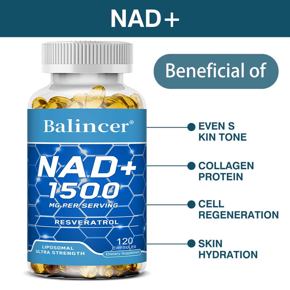 Suplemento NAD+, com Resveratrol, Suplemento de Energia Natural, Apoio à Saúde Celular, Antienvelhecimento, Aumento da Imunidade - 120 Cápsulas