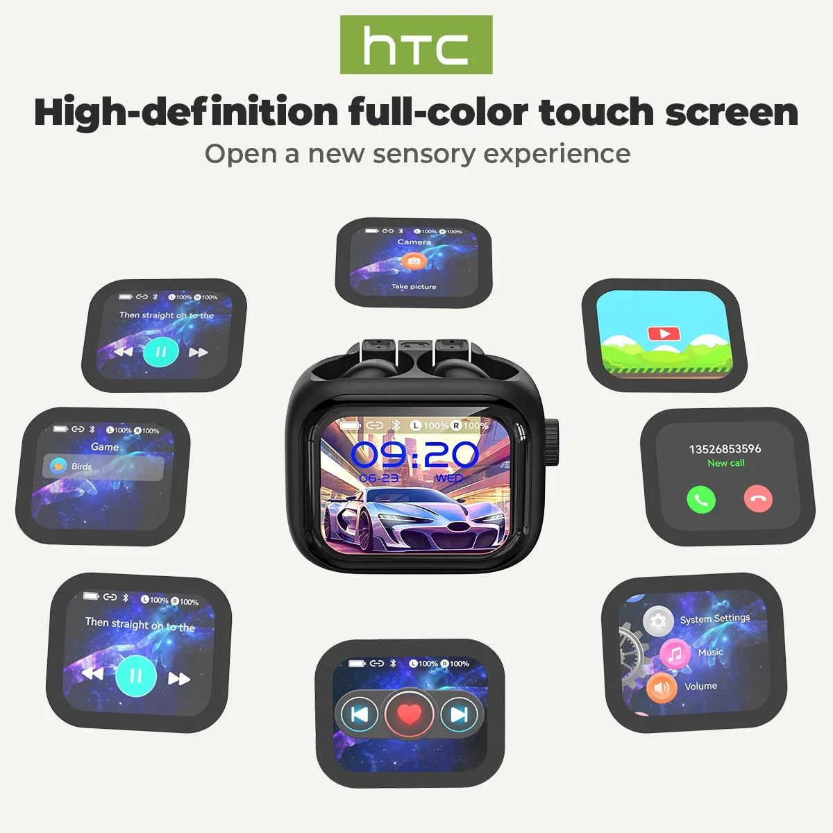 Fones de Ouvido Bluetooth HTC com Tradutor IA e Legendas HD - TWS Esportivo Sem Fio