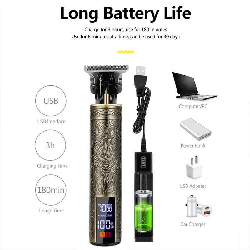 T9 Electric Hair Trimmer - USB Rechargeable Professional Clipper for 0mm Bald Fades