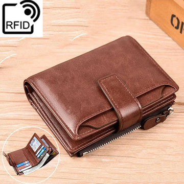 🛡️ RFID Blocking Leather Wallet - Zipper Coin Purse for Men