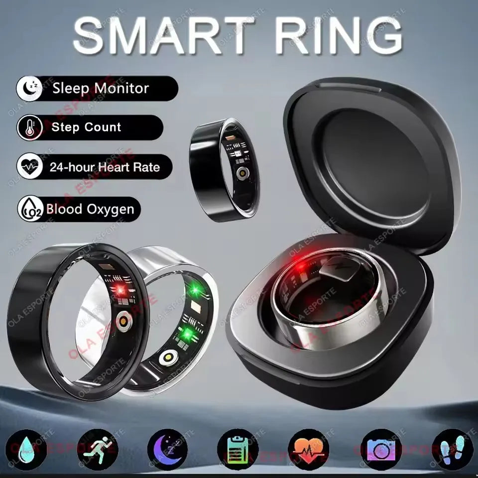 Anel inteligente para homens e mulheres com câmera, monitor de frequência cardíaca e oxigenação sanguínea, à prova d'água IP68 e 5ATM, com modos multiesportivos.