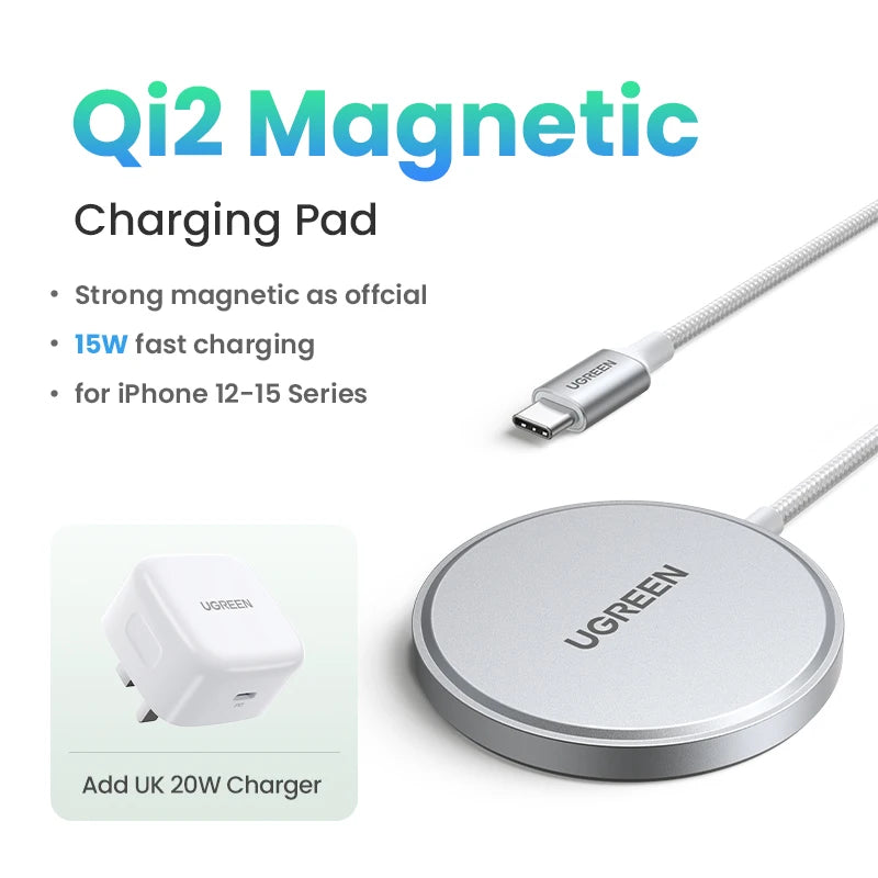 UGREEN 15W Magnetic Wireless Charger – Qi2 MagSafe Charging Pad for iPhone 16 & 17 Pro Max