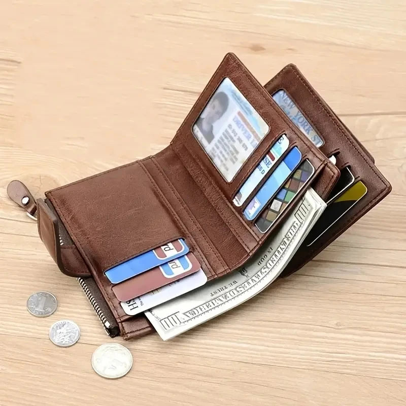 🛡️ RFID Blocking Leather Wallet - Zipper Coin Purse for Men
