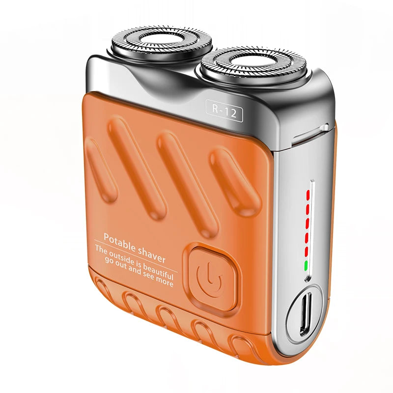 Barbeador Elétrico Portátil de Duas Cabeças - Barbeador Rotativo Recarregável USB-C à Prova D'Água para Homens
