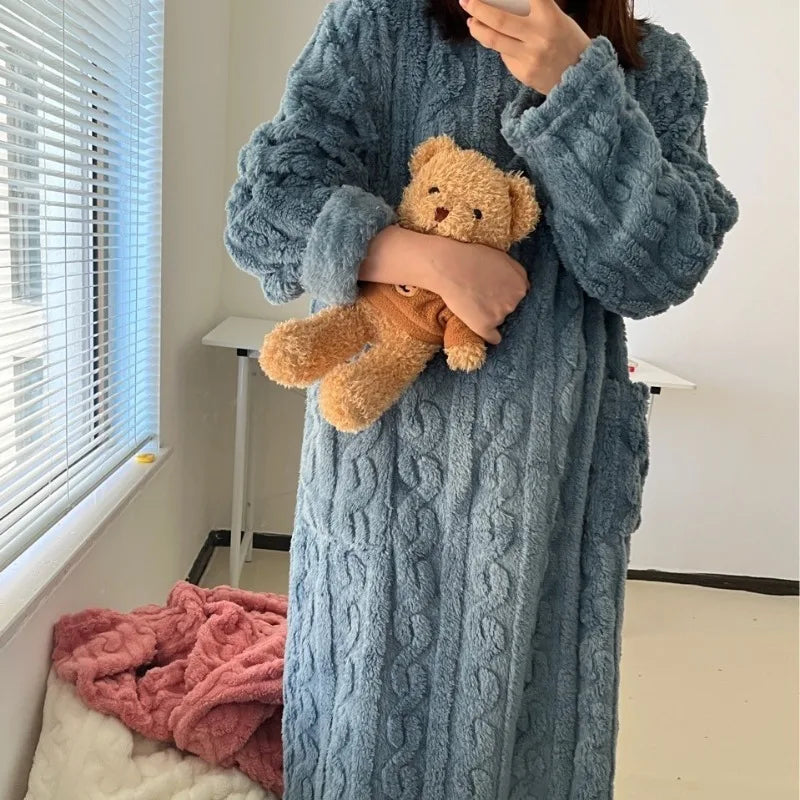 Pijama de flanela plus size – Roupa de dormir feminina em veludo coral
