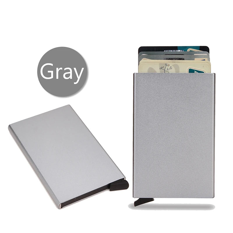 Carteira inteligente RFID, porta-cartões, fina e elegante, em metal, para homens e mulheres. Carteira minimalista com abertura automática, pequena e preta.