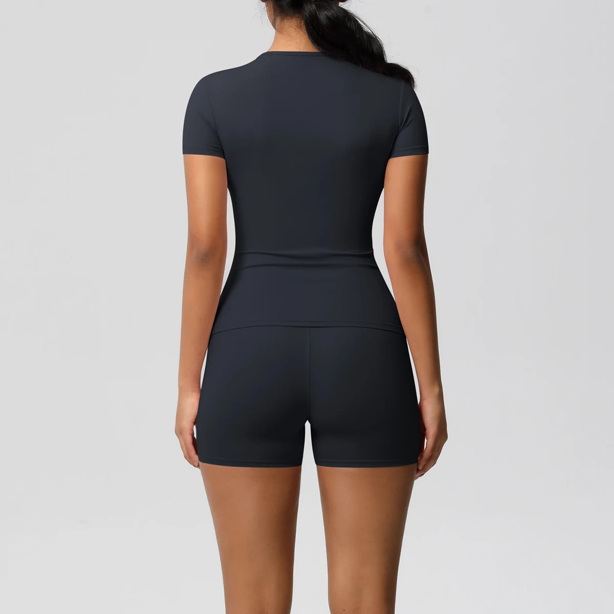 Conjunto de 2 Peças Feminino para Treino - Camisa Push-Up e Shorts Cintura Alta para Yoga e Fitness