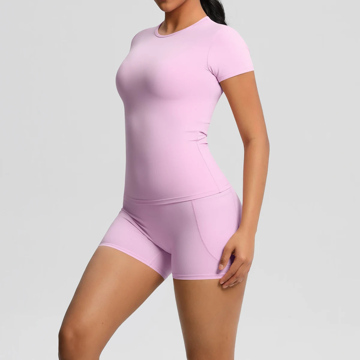 Conjunto de 2 Peças Feminino para Treino - Camisa Push-Up e Shorts Cintura Alta para Yoga e Fitness