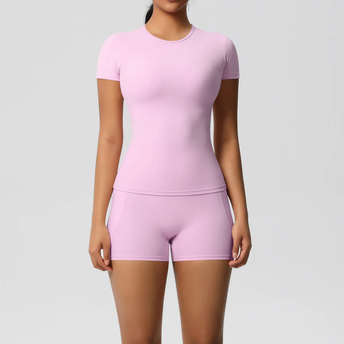 Conjunto de 2 Peças Feminino para Treino - Camisa Push-Up e Shorts Cintura Alta para Yoga e Fitness