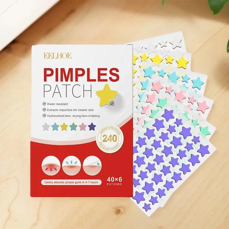 240 adesivos antiacne em formato de coração/estrela/flor/redondo. Hidratantes e eficazes para cobrir espinhas e imperfeições.