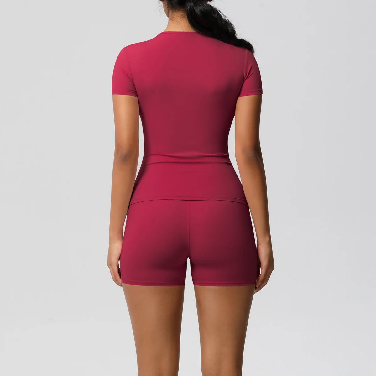Conjunto de 2 Peças Feminino para Treino - Camisa Push-Up e Shorts Cintura Alta para Yoga e Fitness