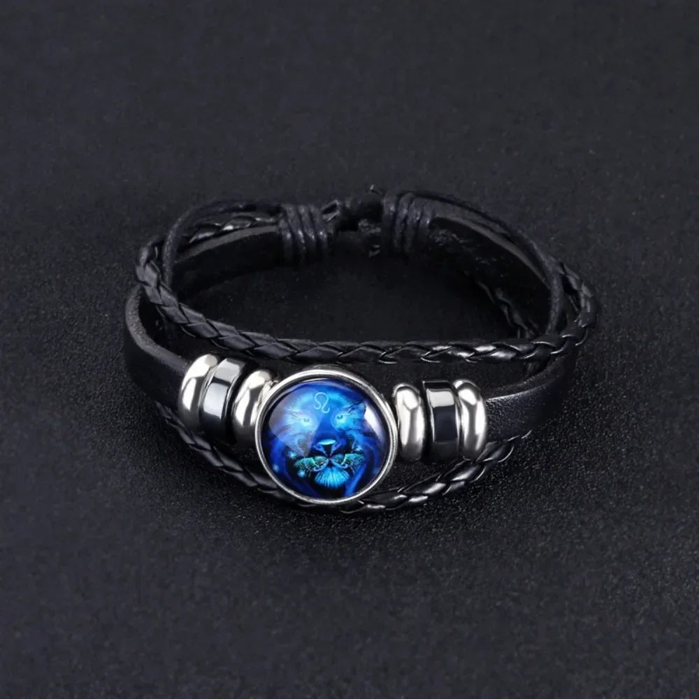Pulseira ajustável e luminosa do zodíaco - Pulseira espiritual em couro PU que brilha no escuro