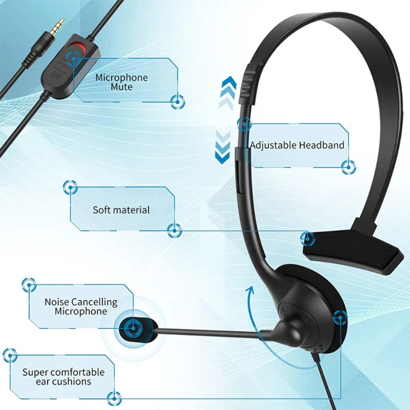 Headset USB com Microfone de Um Lado Fone de Ouvido Leve para Computador com Fio para Call Center PC/Notebook/Computador