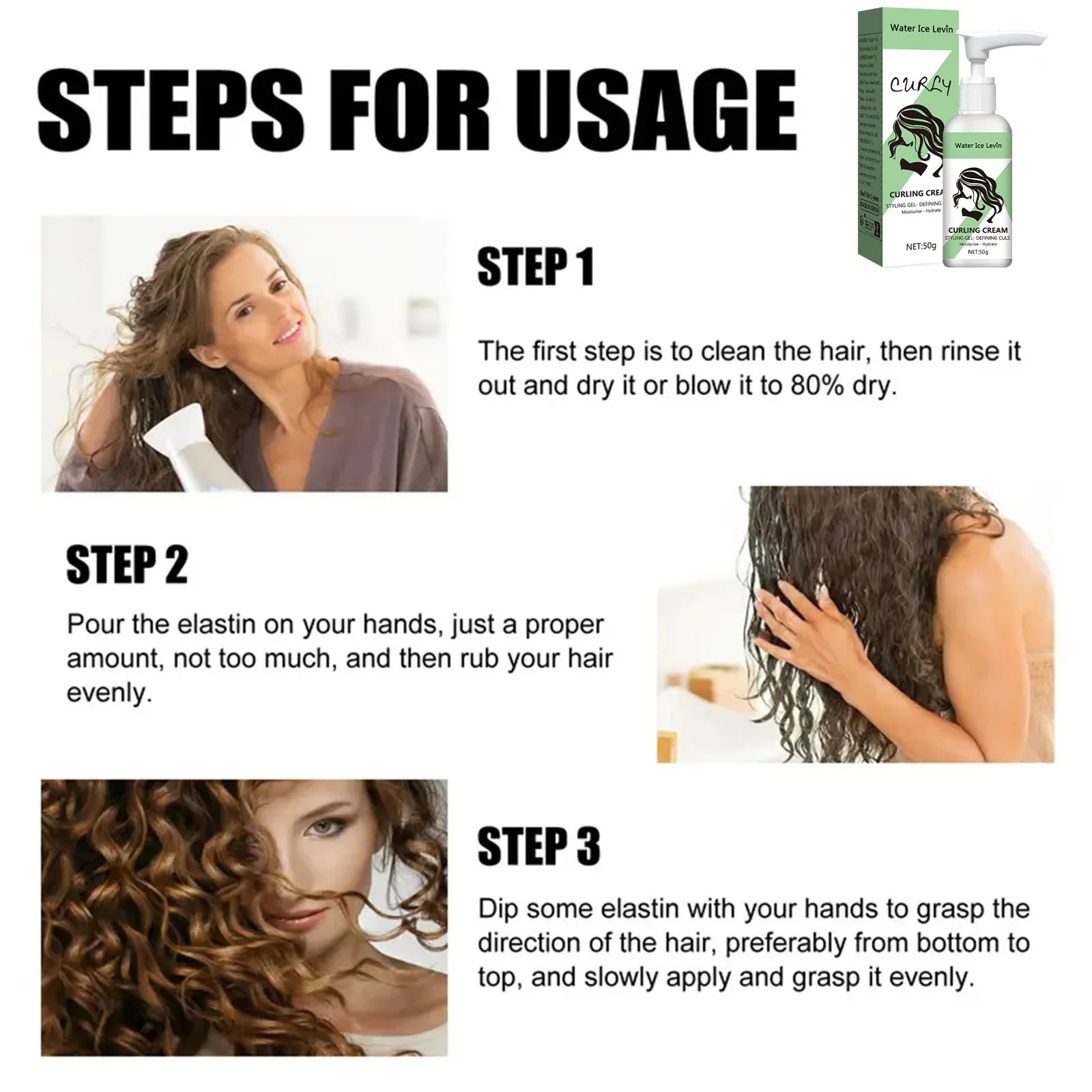 Curly hair Styling cream, moisturizing and smoothing formula, enhances the elasticity and shine of curly hair, easy to set