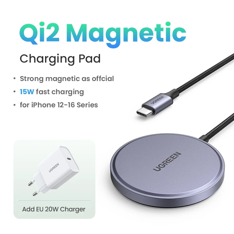 UGREEN 15W Magnetic Wireless Charger – Qi2 MagSafe Charging Pad for iPhone 16 & 17 Pro Max
