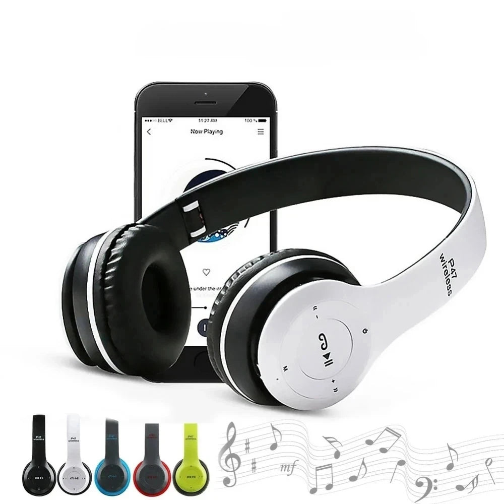 Fones de ouvido sem fio Bluetooth P47 - Fones de ouvido supra-auriculares dobráveis ​​com graves estéreo HiFi